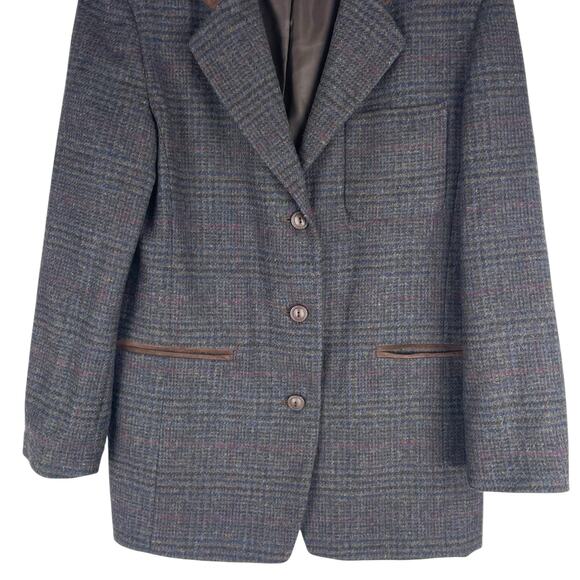 Express Suede Collar Wool Plaid Blazer Jacket Suede Gray Brown Size L - Picture 5 of 11